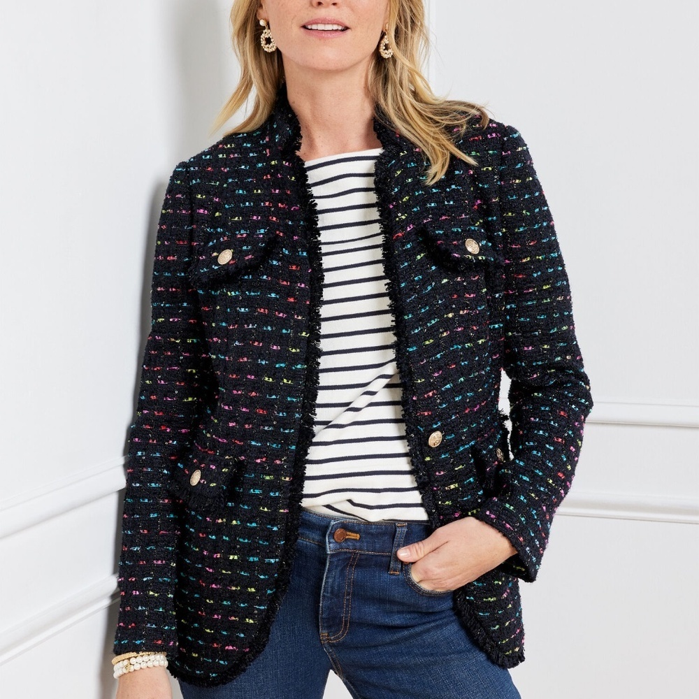 Talbots Women's Midnight Sparkle Tweed Lady Jacket in Navy